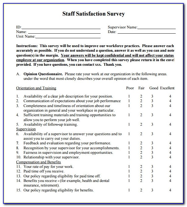 Employee Satisfaction Survey Excel Format