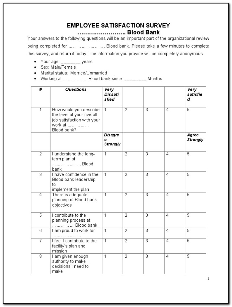 Employee Satisfaction Survey Form Doc