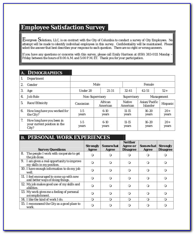 Employee Satisfaction Survey Sample Pdf