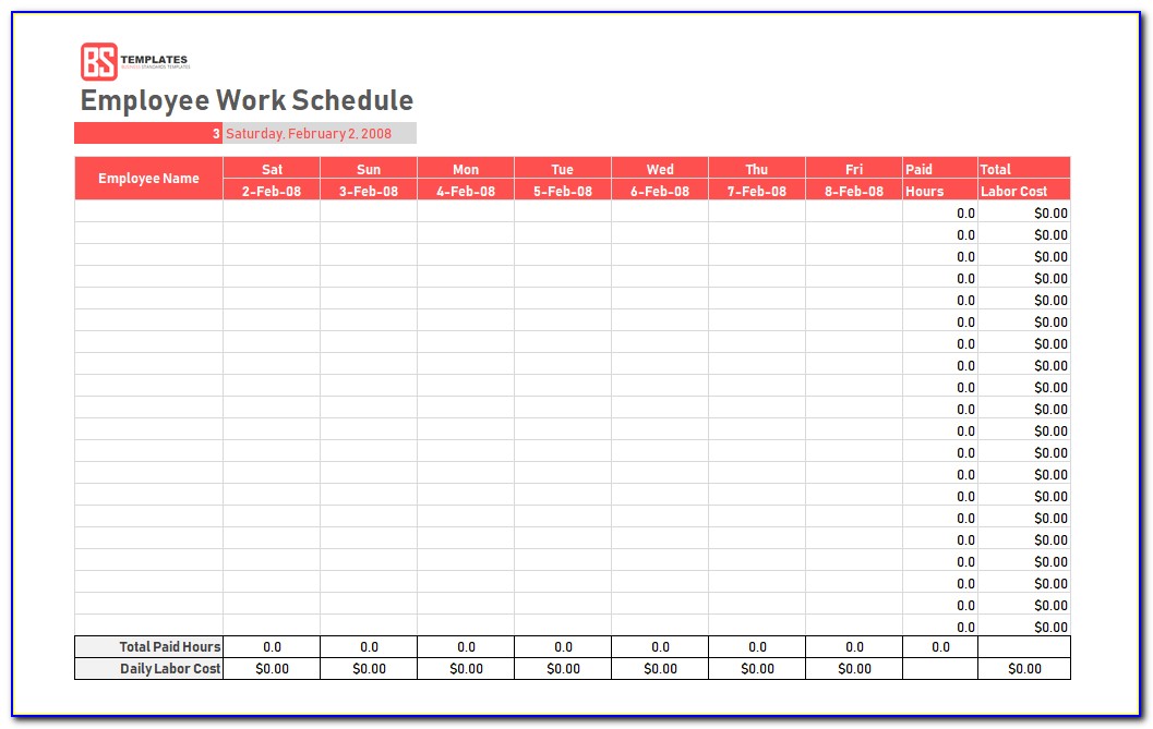 Employee Schedule Format Excel