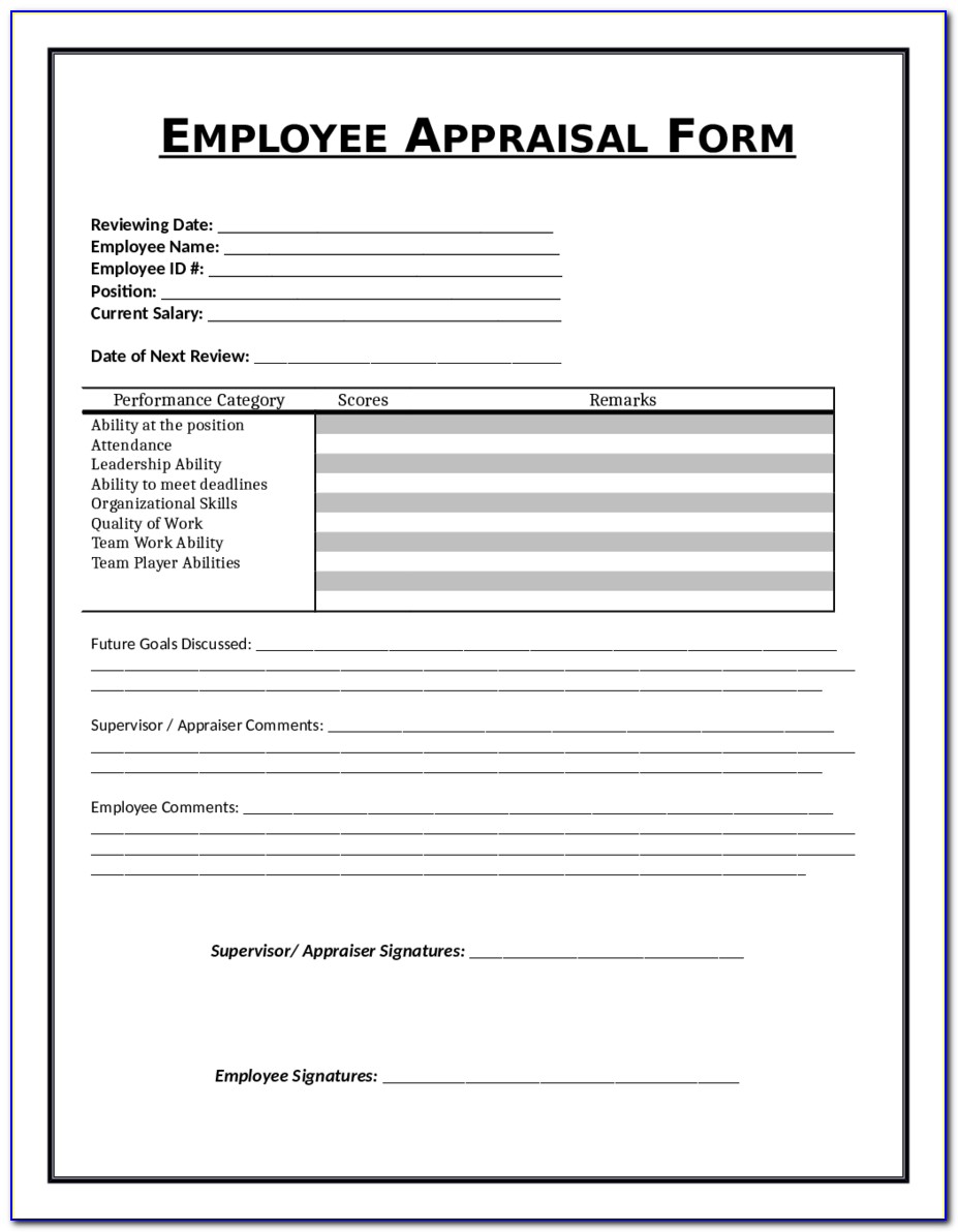 Employee Self Appraisal Form Sample