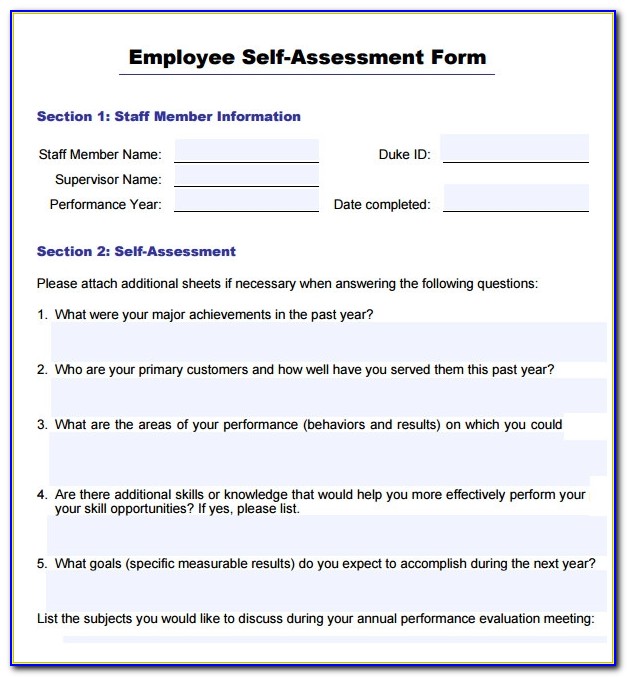 Employee Self Evaluation Form Samples