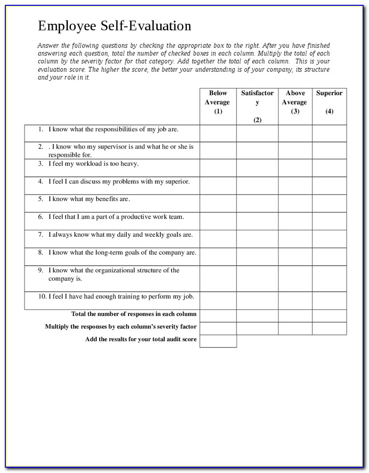 Employee Self Evaluation Form Template Word