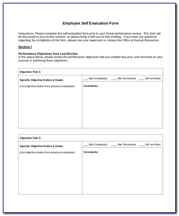 Employee Self Evaluation Form Word
