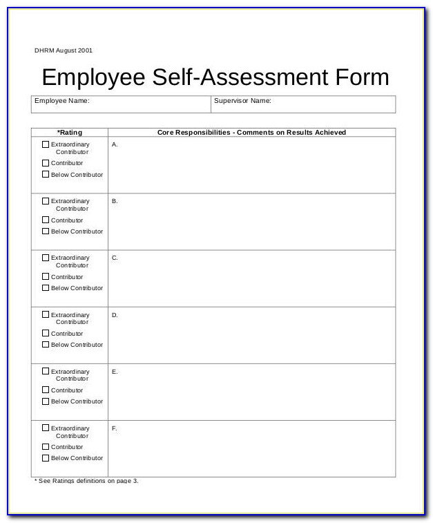 Employee Self Evaluation Forms Templates