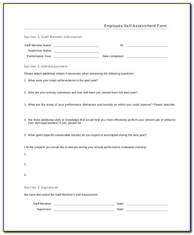Employee Self Evaluation Report Template