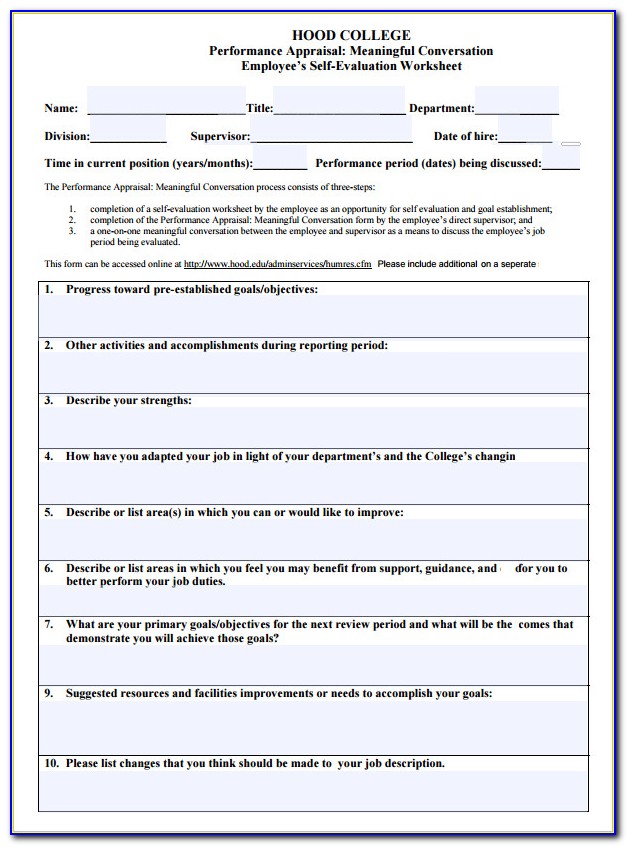 Employee Self Evaluation Template Free