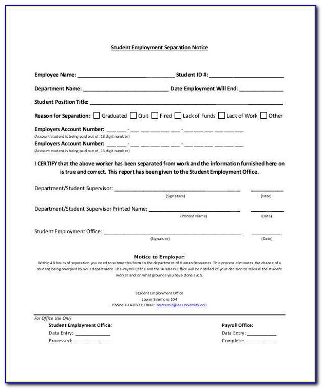 Employee Separation Letter Template