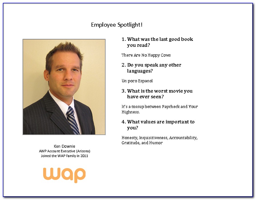 Employee Spotlight Questionnaire Template