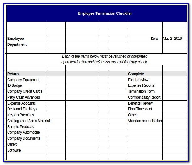 Employee Termination Checklist Template Word