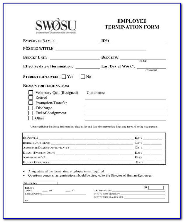 Employee Termination Form Template Word