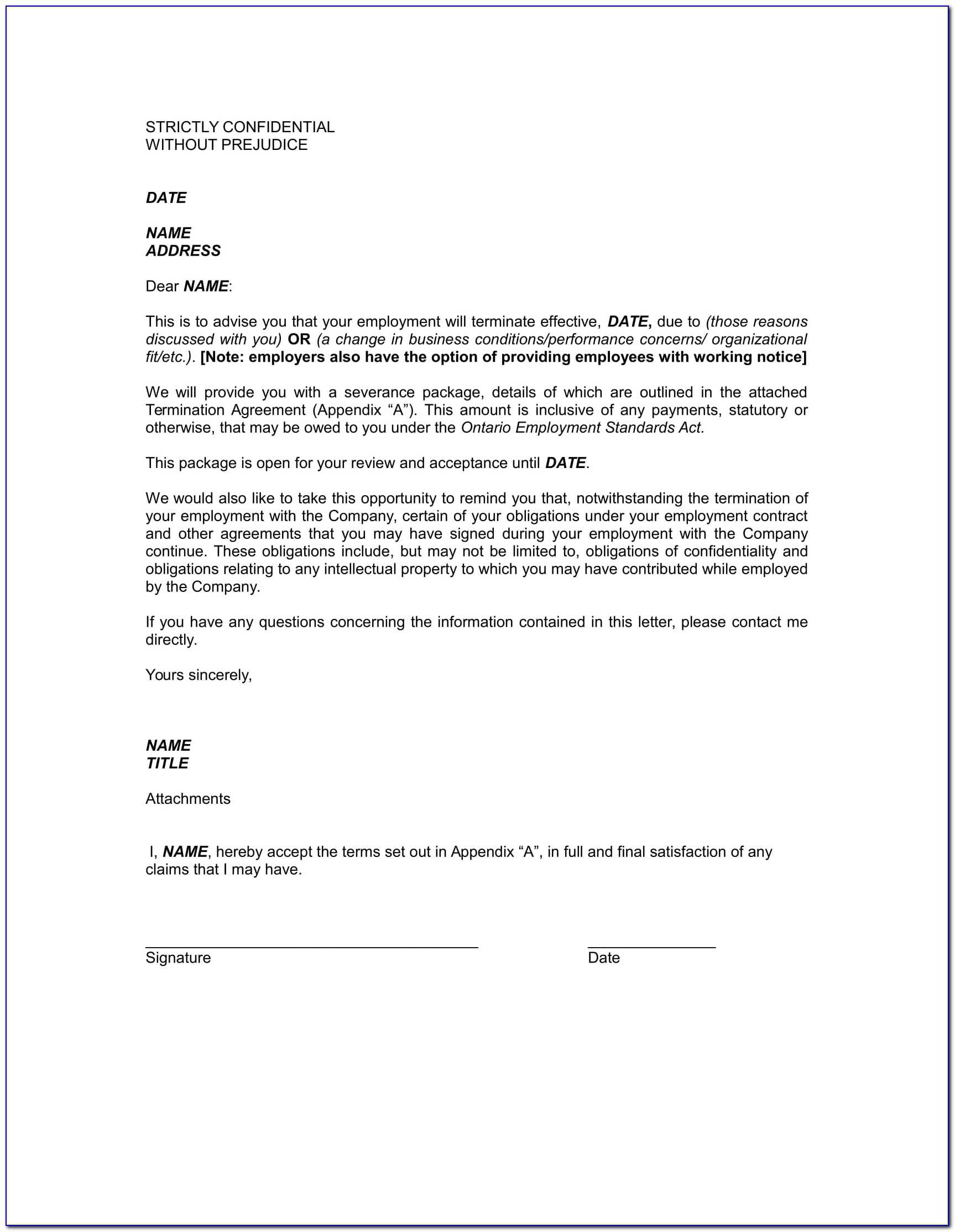 Employee Termination Letter Sample Word