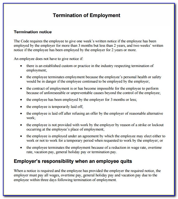 Employee Termination Notice Example