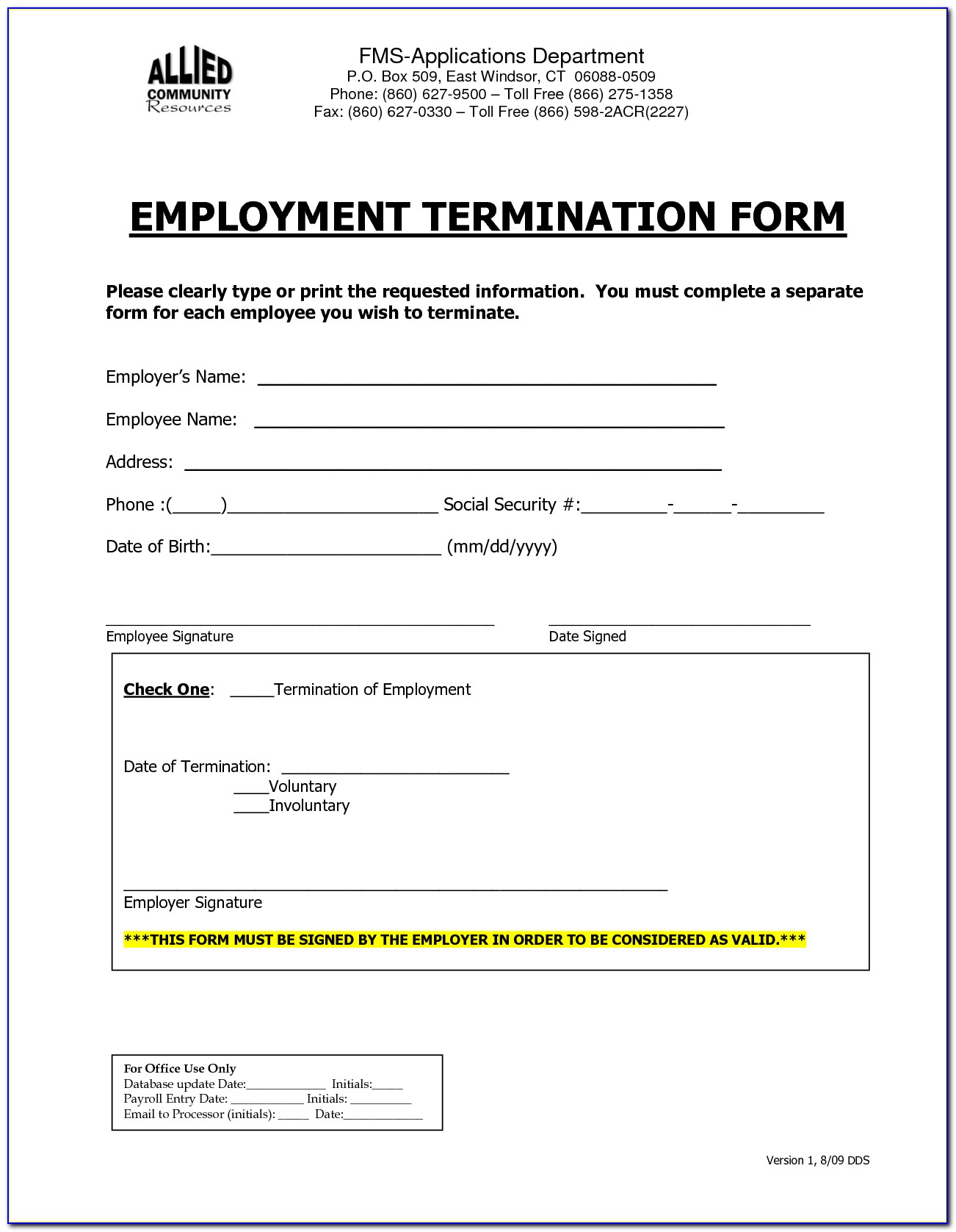 Employee Termination Notice Template