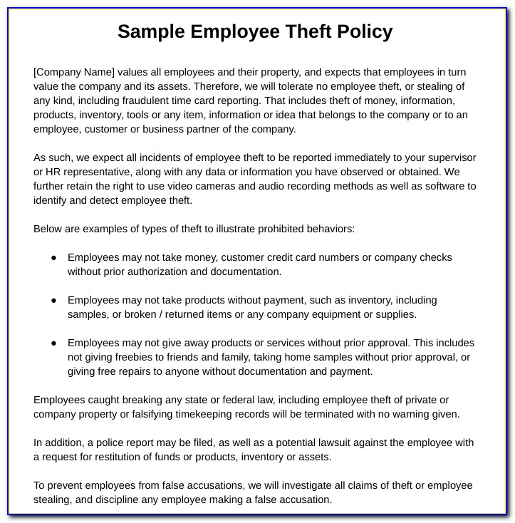 Employee Theft Policy Template