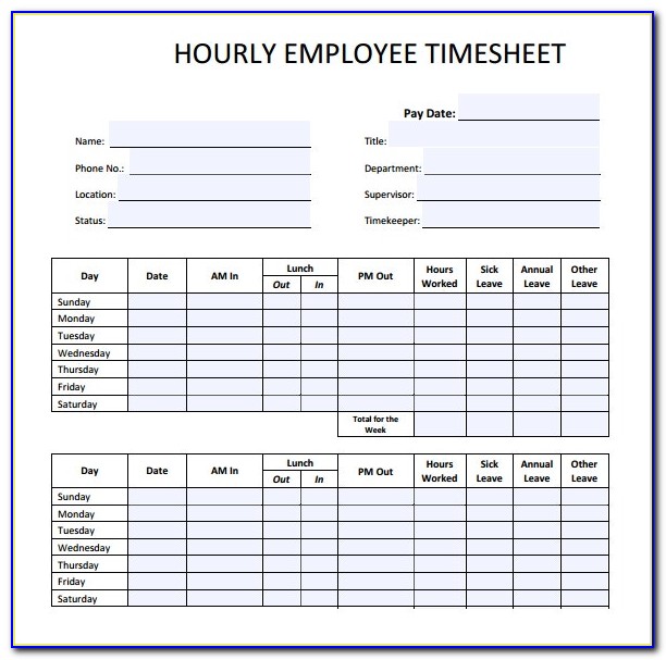 Employee Timesheet Template Pdf