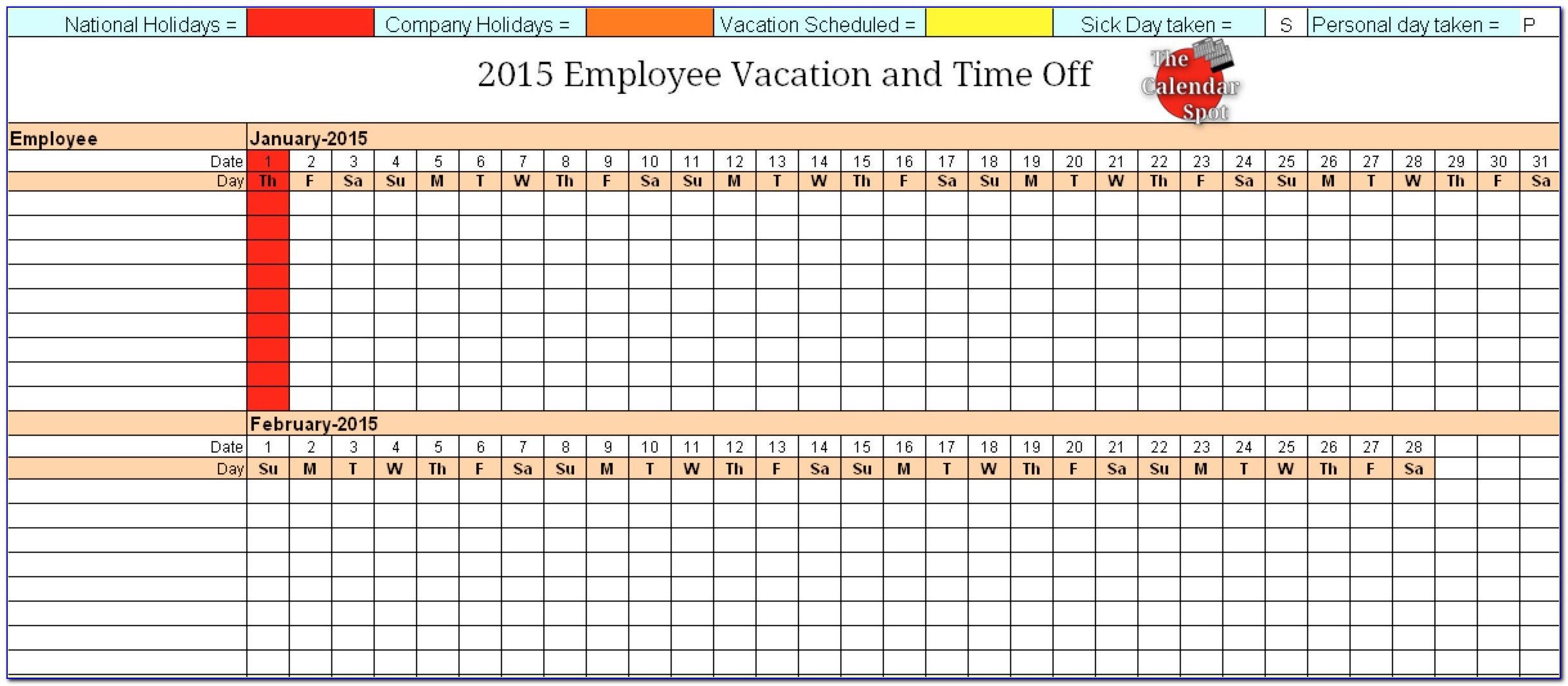 Employee Vacation Calendar Template