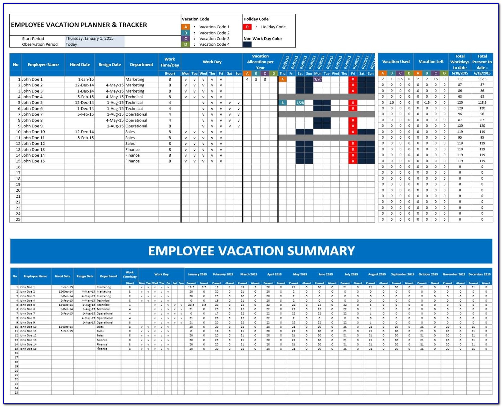 Employee Vacation Planner Template 2015