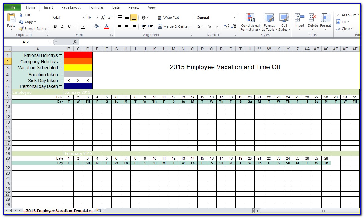 Employee Vacation Planner Template 2019