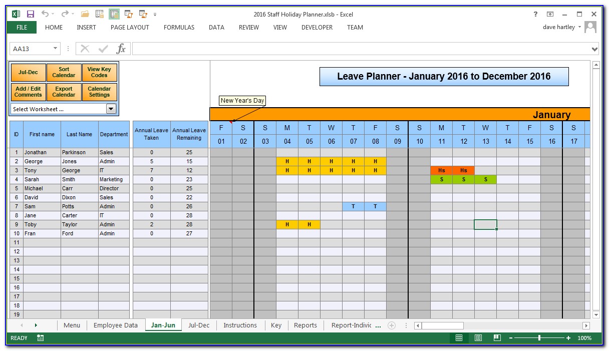 Employee Vacation Planner Template Free