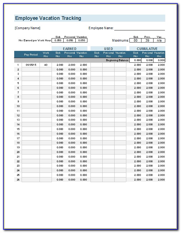 Employee Vacation Time Tracking Template
