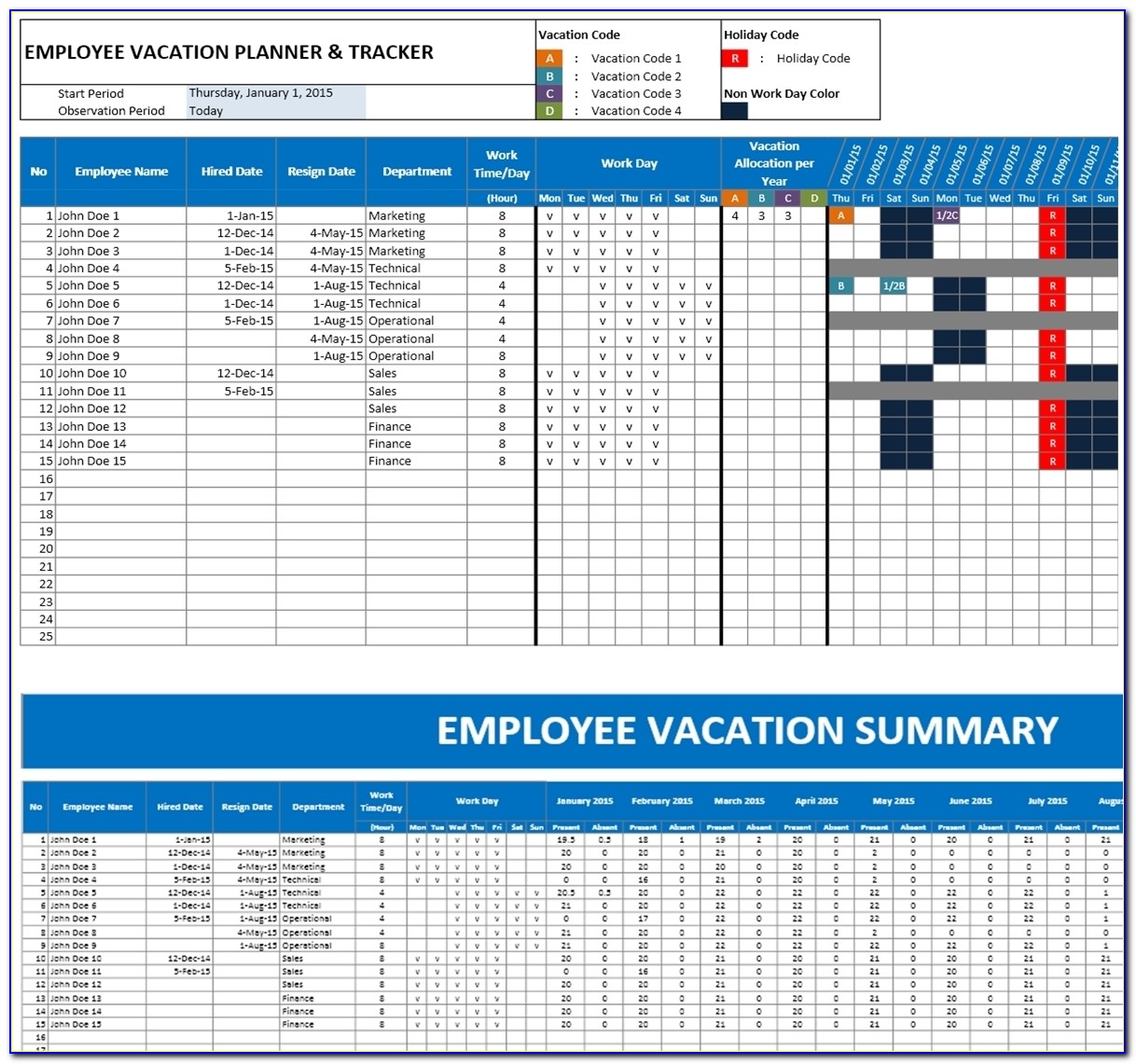 Employee Vacation Tracker Template Excel 2019