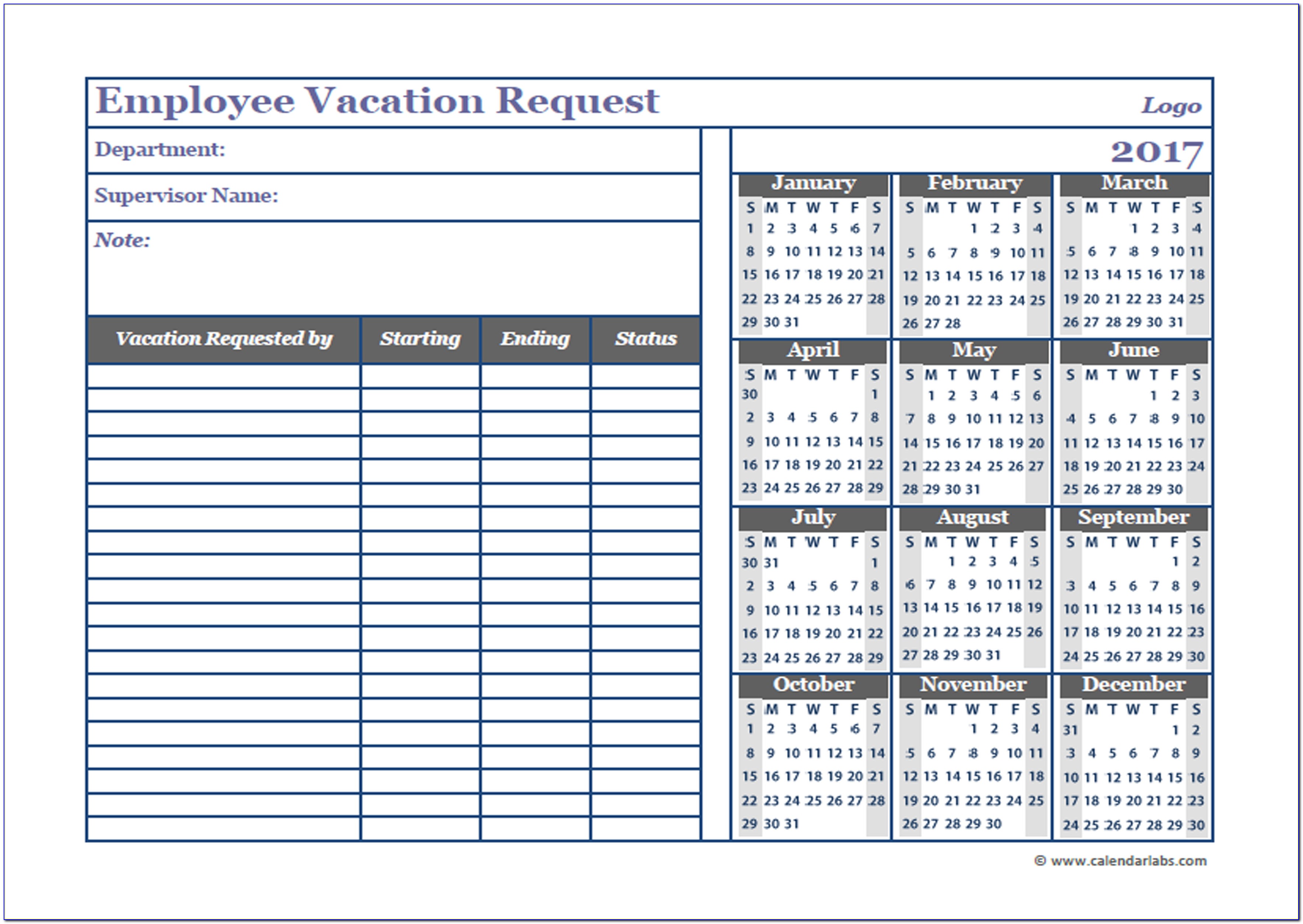 Employee Vacation Tracker Template Excel