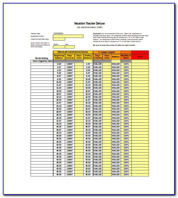 Employee Vacation Tracking Excel Template Free