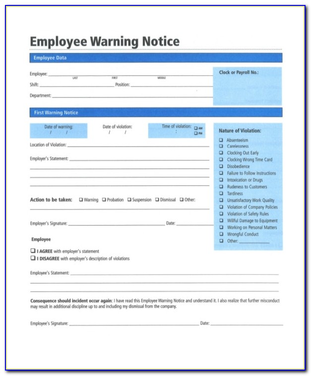 Employee Warning Notice Form Doc