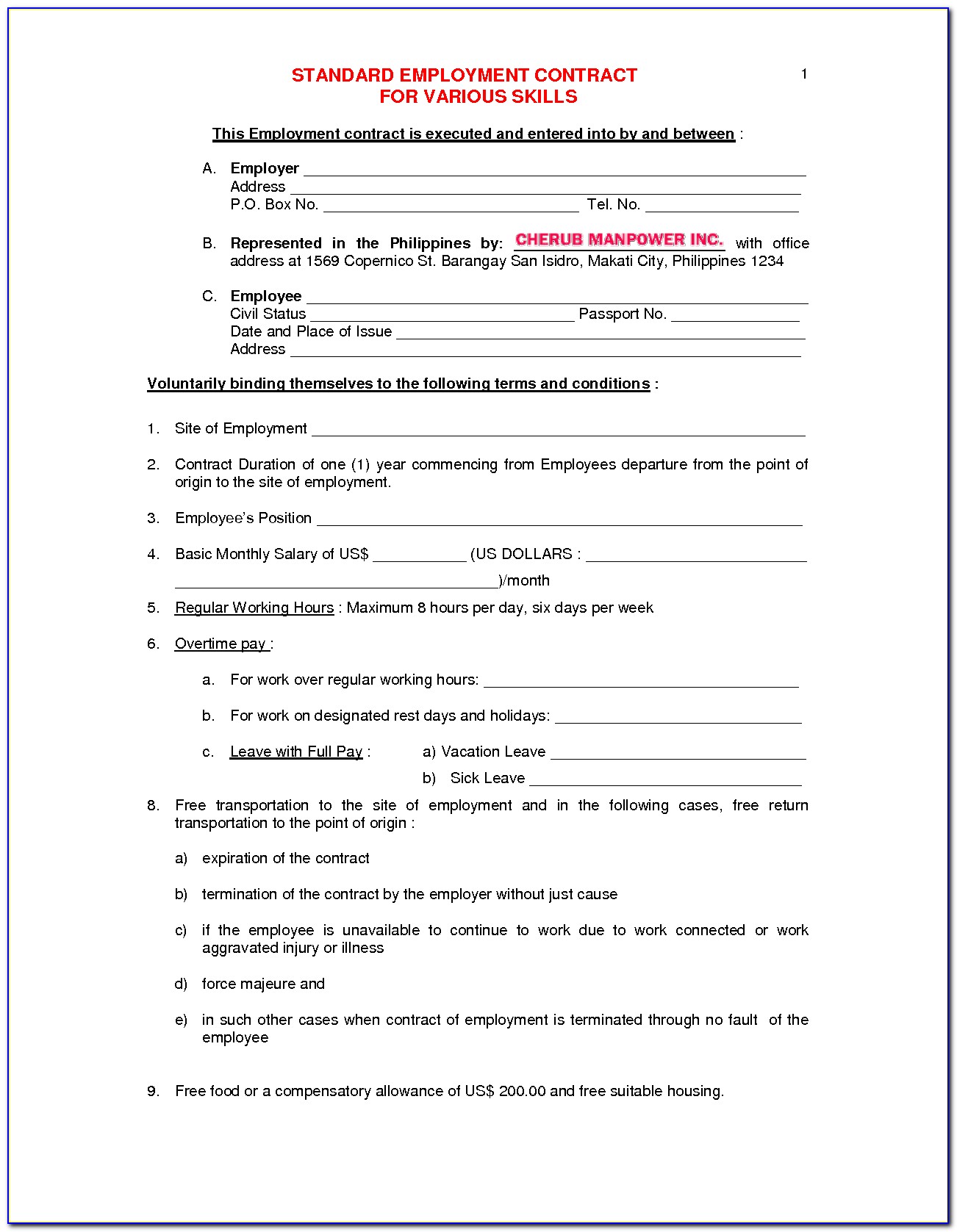 Employee Work Contract Sample