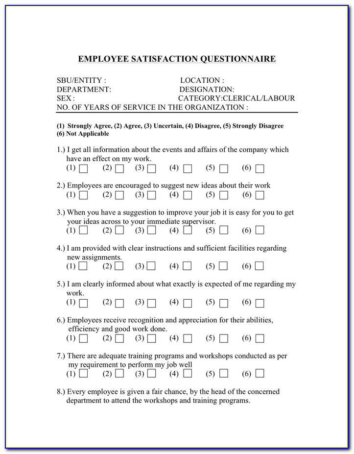 Employees Satisfaction Questionnaire Pdf