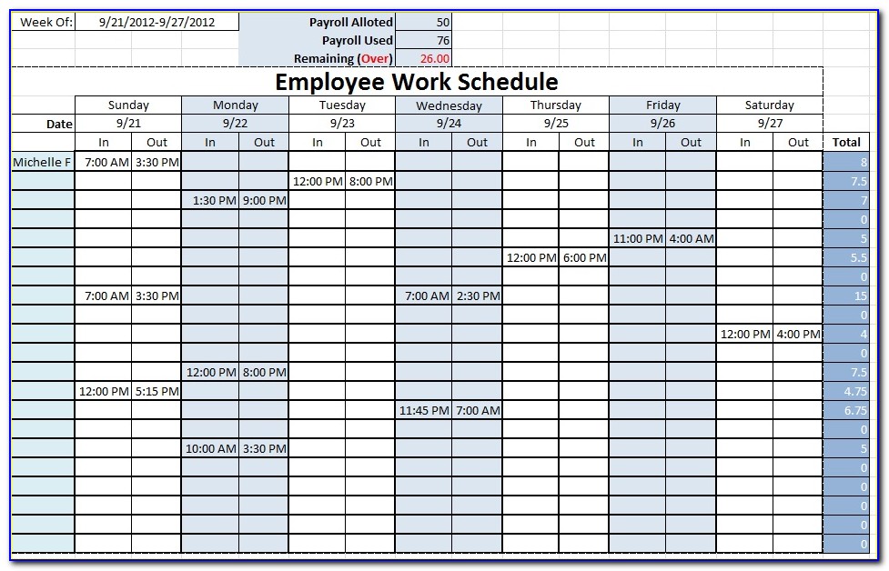 Employees Work Schedule Template For Excel
