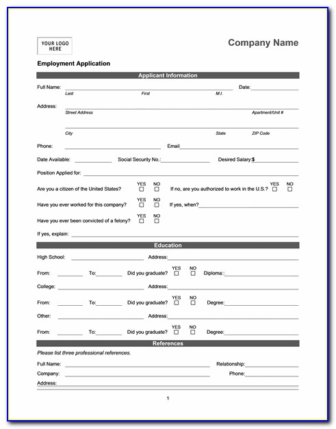 Employment Application California 2019 Template