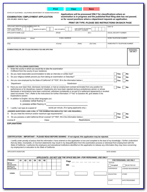 Employment Application Form California Template