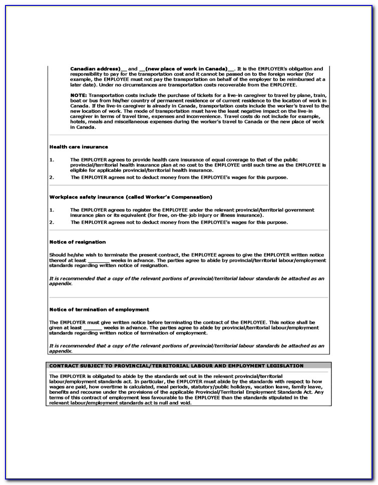 Employment Contract Template Bc Canada
