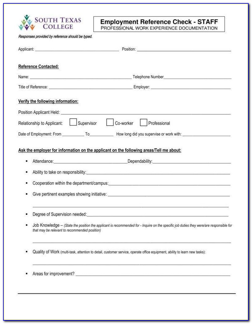 Employment Reference Check Form Pdf