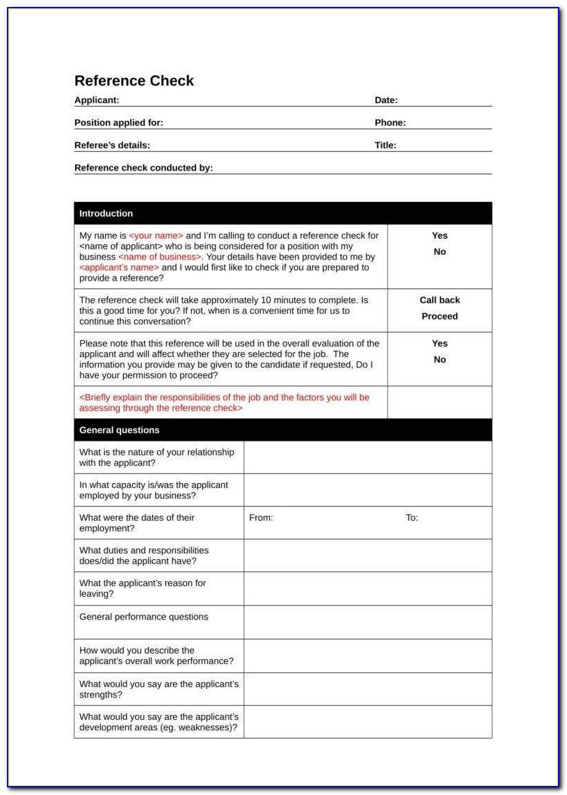 Employment Reference Check Form