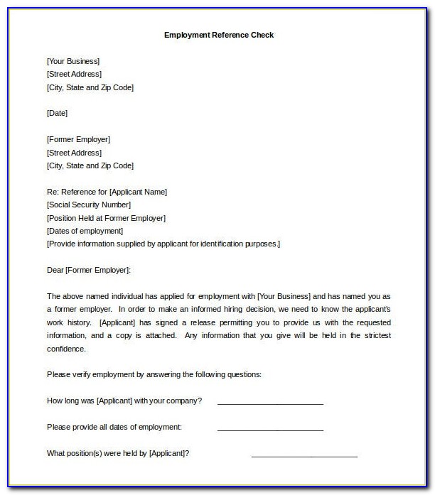 Employment Reference Check Letter Template