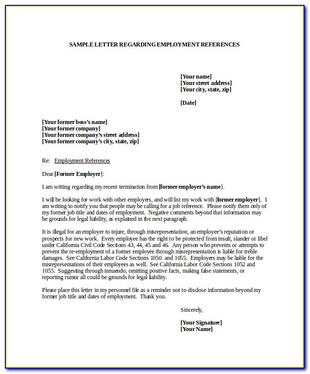 Employment Reference Letter Examples Free