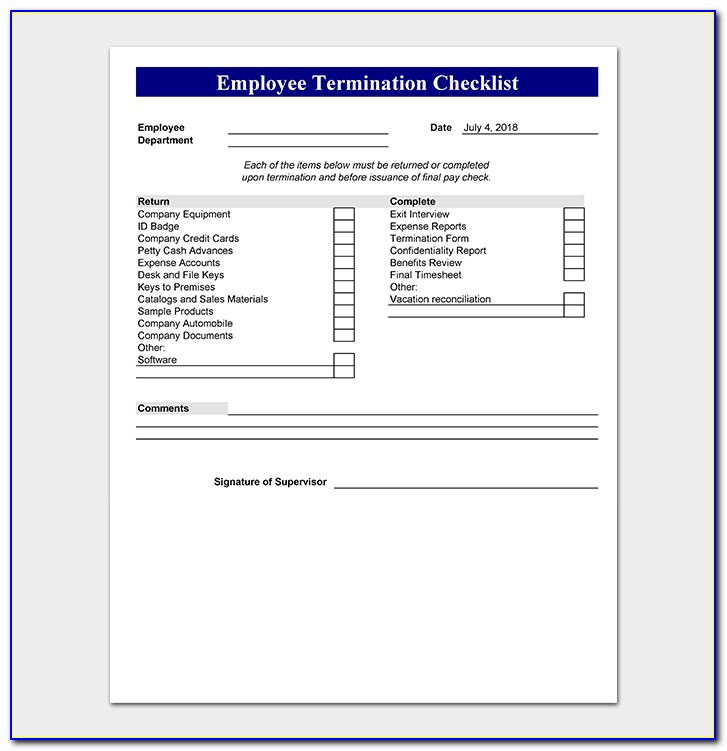 Employment Termination Checklist Form