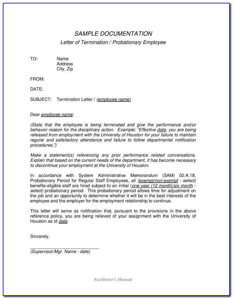 Employment Termination Letter Template Word