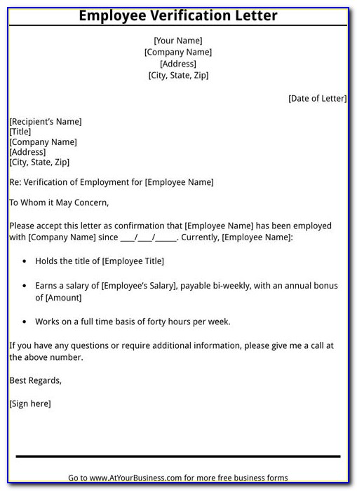 Employment Verification Letter Template Free