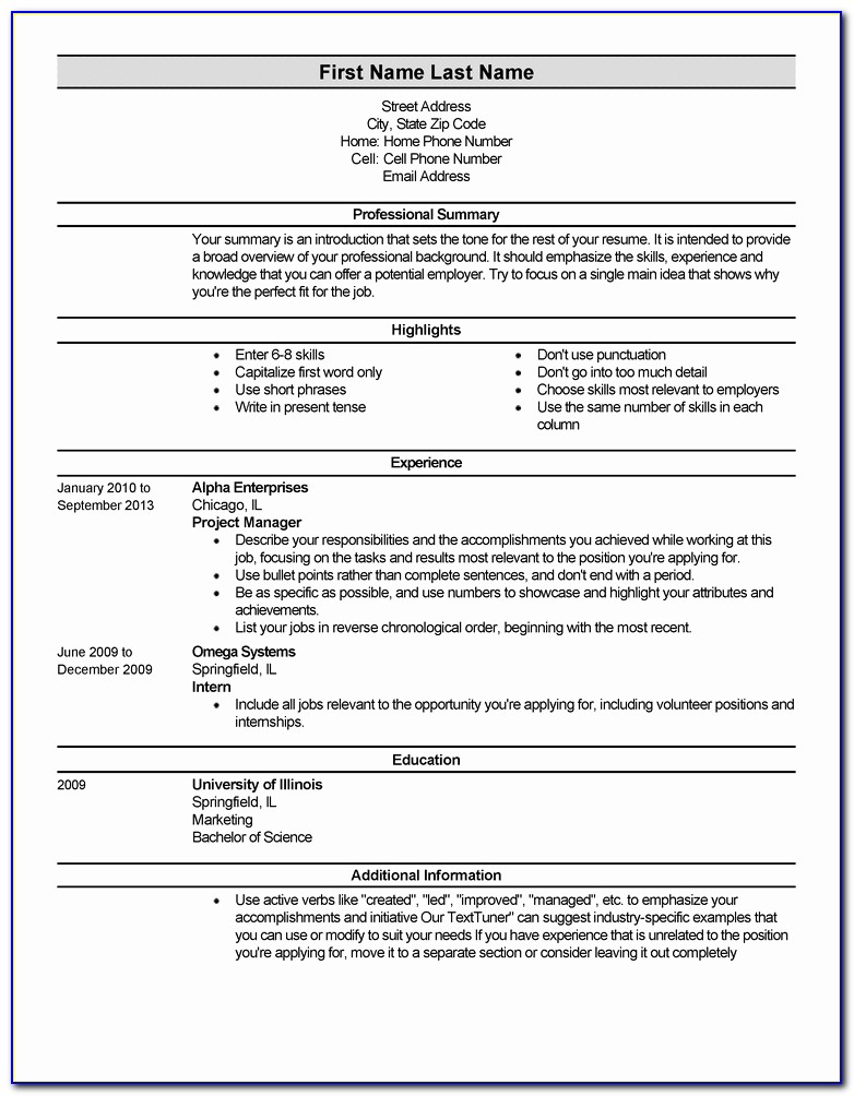 Entry Level Resume Template Doc