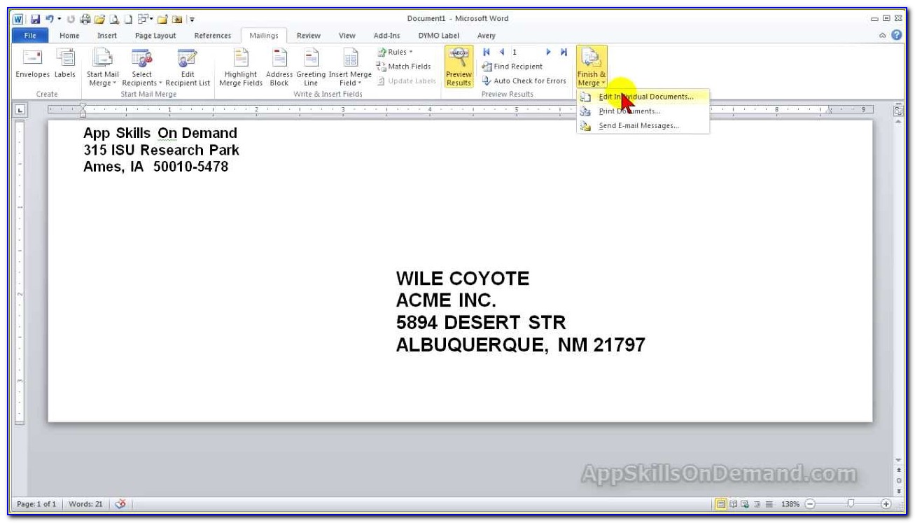 Envelope Printing Template Microsoft Word