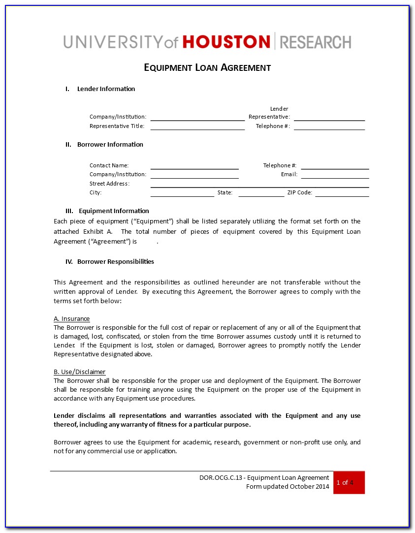 Equipment Borrowing Agreement Sample