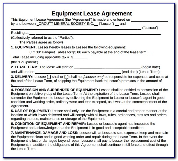 Equipment Lease Agreement Template Alberta