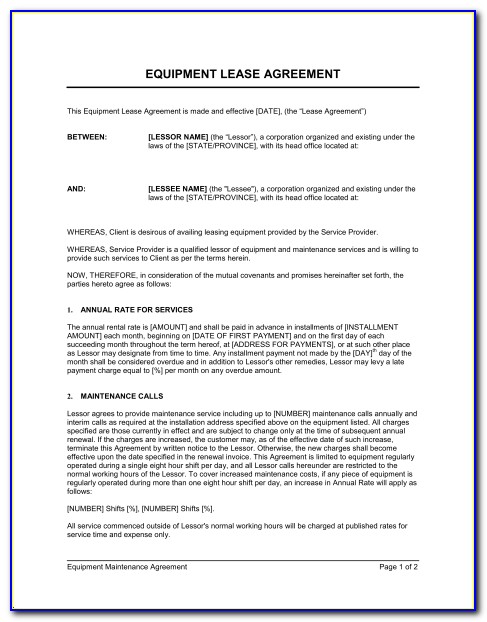 Equipment Lease Agreement Template Doc