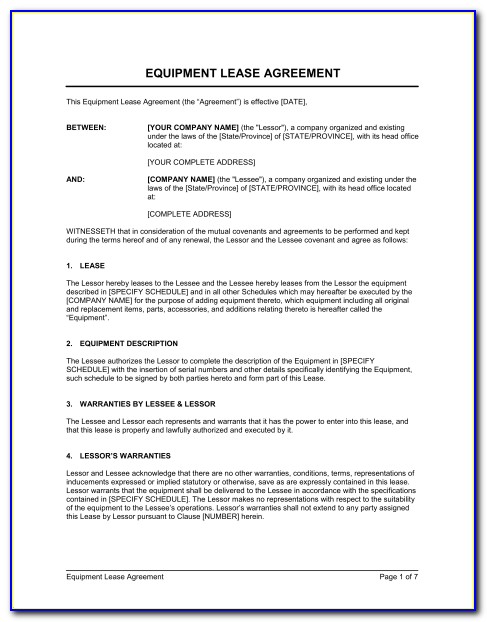 Equipment Lease Agreement Template Download