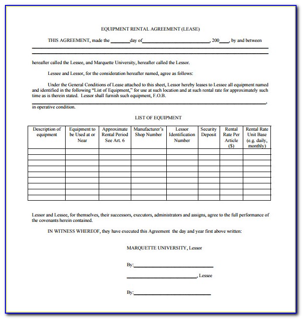 Equipment Lease Agreement Template Free Download Uk