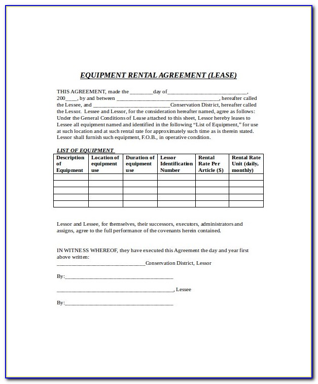 Equipment Lease Agreement Template South Africa